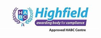 Highfield logo featuring laurel wreath and text "awarding body for compliance."
